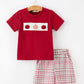 Fall Pumpkin Boys Outfit Set Red Tee Plaid Shorts Set