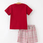 Fall Pumpkin Boys Outfit Set Red Tee Plaid Shorts Set