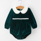 Baby Girls Emerald Green Velvet Peter Pan Collar Christmas Romper