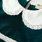 Baby Girls Emerald Green Velvet Peter Pan Collar Christmas Romper