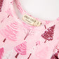 Christmas Tree Print Girls Pink Ruffle Long Sleeve Dress