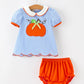 Fall Girls Pumpkin Appliqué Peter Pan Collar Bloomer Set