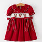 Girls Christmas Reindeer Smocked Red Bow Dress