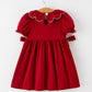 Girls Christmas Reindeer Smocked Red Bow Dress