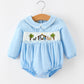 Christmas Nativity Embroidered Baby Boy Blue Smocked Romper