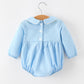 Christmas Nativity Embroidered Baby Boy Blue Smocked Romper