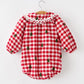 Christmas Tree Embroidered Red Plaid Baby Girls Ruffle Collar Romper