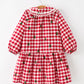 Christmas Tree Embroidered Plaid Girls Ruffle Collar Dress