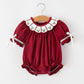 Christmas Holly Embroidered Baby Romper Petals Collar Ruffle