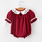 Christmas Holly Embroidered Baby Romper Petals Collar Ruffle
