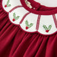 Christmas Holly Embroidered Baby Romper Petals Collar Ruffle