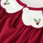 Christmas Holly Embroidered Baby Romper Petals Collar Ruffle