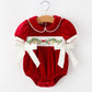 Christmas Velvet Baby Romper Smocked Embroidery Bow