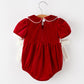 Christmas Velvet Baby Romper Smocked Embroidery Bow