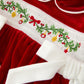 Christmas Velvet Baby Romper Smocked Embroidery Bow