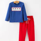 Christmas Santa Boys Blue Long Sleeve Shirt And Red Pants Set