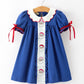 Christmas Santa Embroidery Blue Petal Collar Dress
