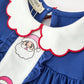 Christmas Santa Embroidery Blue Petal Collar Dress