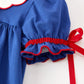 Christmas Santa Embroidery Blue Petal Collar Dress