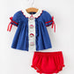 Christmas Santa Embroidery Girls Bloomer Set Peter Pan Collar