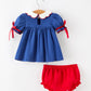 Christmas Santa Embroidery Girls Bloomer Set Peter Pan Collar