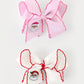 Girls' Christmas Santa Embroidered 6.25" Hair Bow – White/Pink