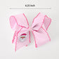Girls' Christmas Santa Embroidered 6.25" Hair Bow – White/Pink
