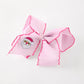 Girls' Christmas Santa Embroidered 6.25" Hair Bow – White/Pink
