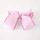 Girls' Christmas Santa Embroidered 6.25" Hair Bow – White/Pink