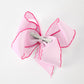 Girls' Christmas Santa Embroidered 6.25" Hair Bow – White/Pink