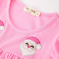 Christmas Santa Embroidery Girls Dress Ruffle Sleeve