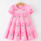 Christmas Santa Embroidery Girls Dress Ruffle Sleeve