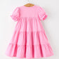 Christmas Santa Embroidery Girls Dress Ruffle Sleeve