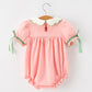 Christmas Baby Girls Pink Christmas Tree Embroidered Ruffle Romper