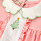 Christmas Baby Girls Pink Christmas Tree Embroidered Ruffle Romper