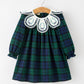 Christmas Girls Green & Navy Plaid Embroidered Collar Dress