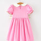 Girls Christmas Pink Bow & Christmas Tree Peter Pan Collar Dress