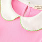 Girls Christmas Pink Bow & Christmas Tree Peter Pan Collar Dress
