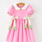 Girls Christmas Pink Bow & Christmas Tree Peter Pan Collar Dress