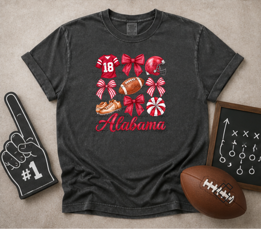 Alabama Game Day Shirt, Crimson Football Tee, Alabama Football Shirt, Comfort Colors Game Day Tee, Football Bows Shirt, Girly Game Day Tee