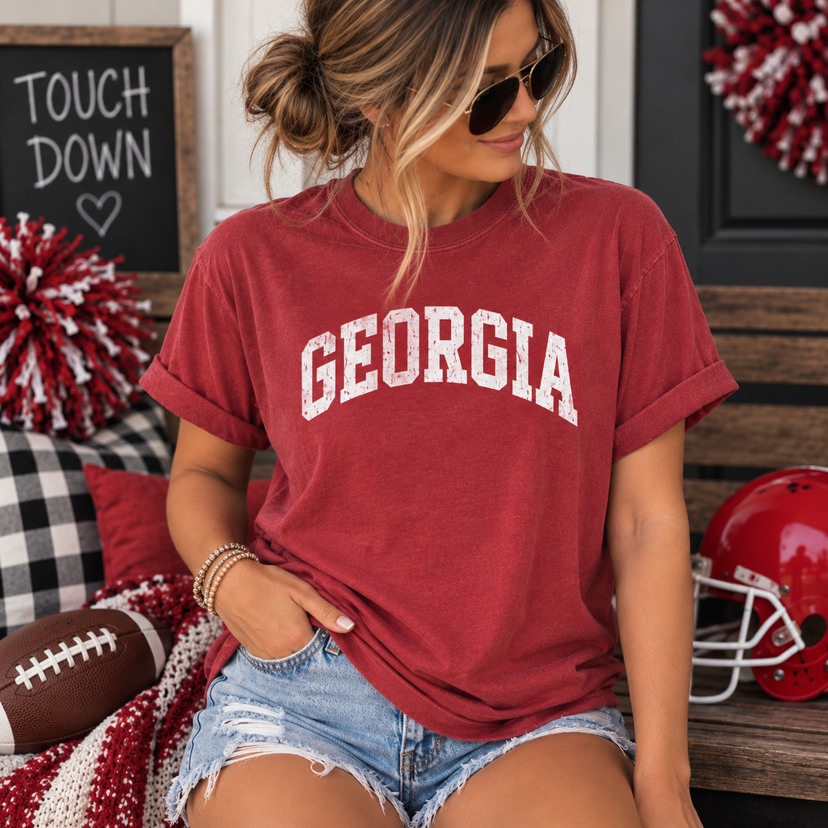 Georgia Shirt, Georgia Game Day Shirt, Red Football Tee, Distressed Collegiate Shirt, Georgia Football Shirt, Southern Game Day Tee