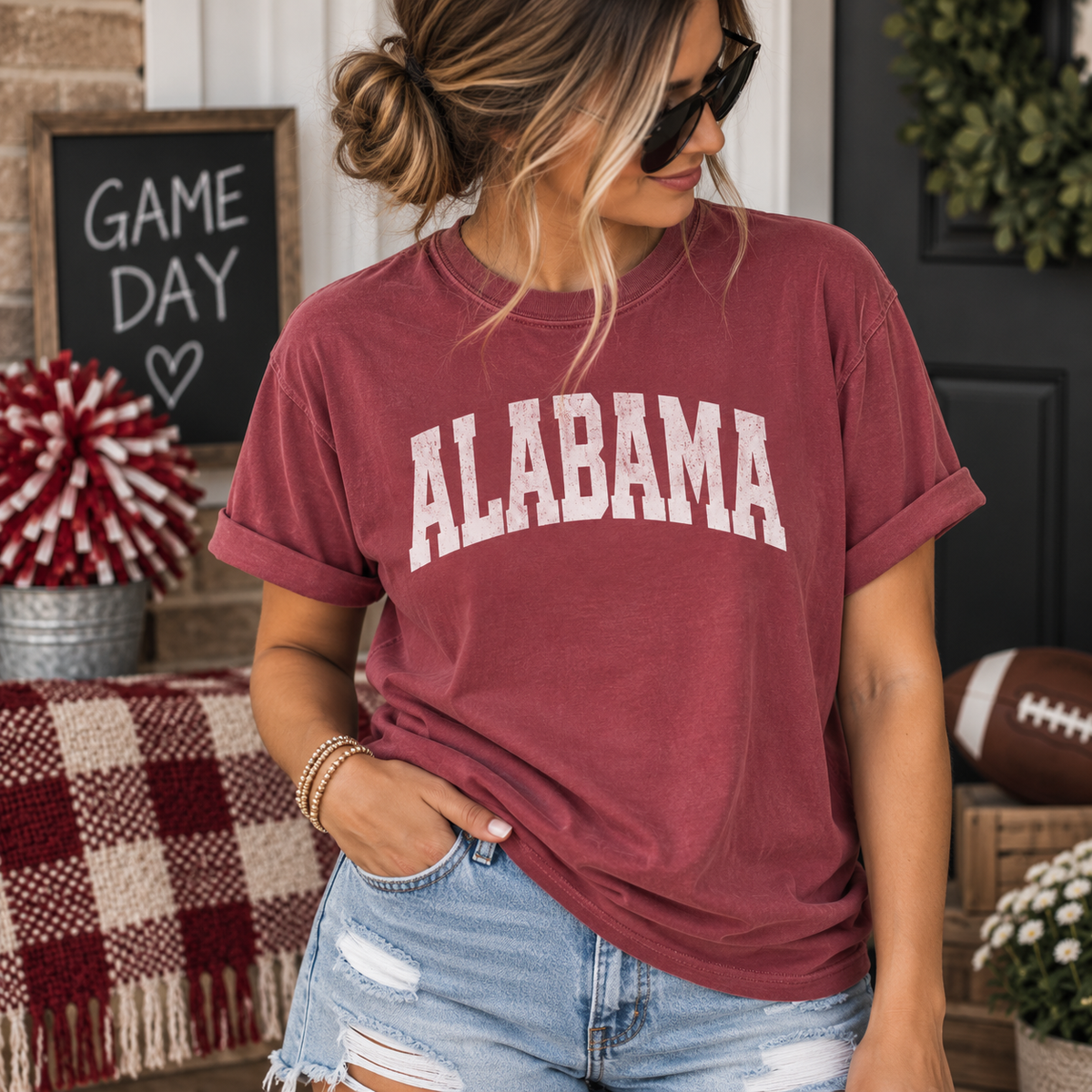 Alabama Shirt, Alabama Game Day Shirt, Crimson Football Tee, Comfort Colors Shirt, Distressed Collegiate Tee, Alabama Football Shirt