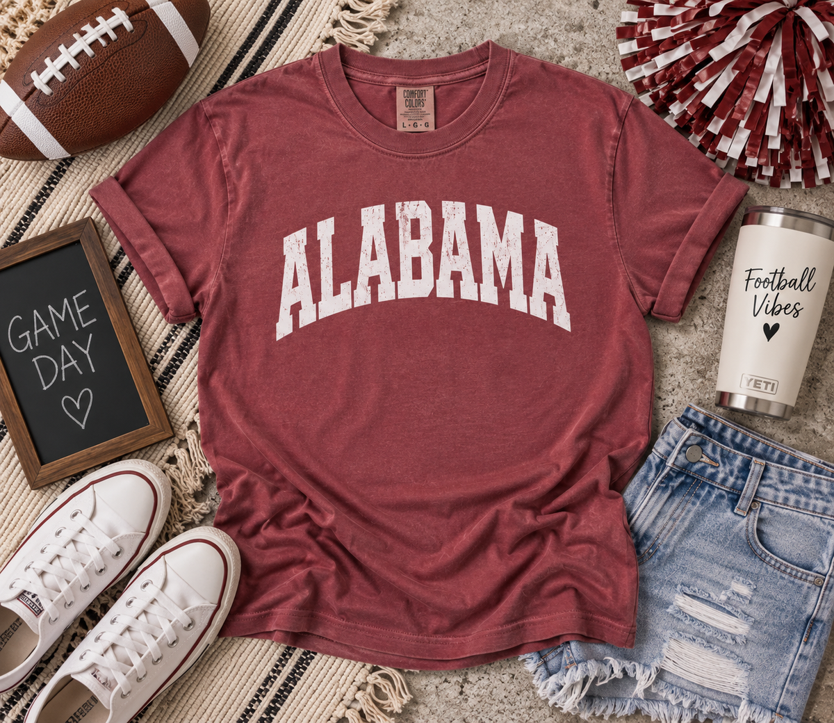 Alabama Shirt, Alabama Game Day Shirt, Crimson Football Tee, Comfort Colors Shirt, Distressed Collegiate Tee, Alabama Football Shirt