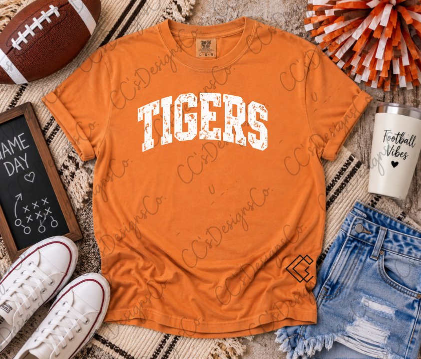 Tigers Shirt, Orange Game Day Shirt, Purple Football Tee, Comfort Colors Shirt, Distressed Tigers Tee, Collegiate Game Day Shirt