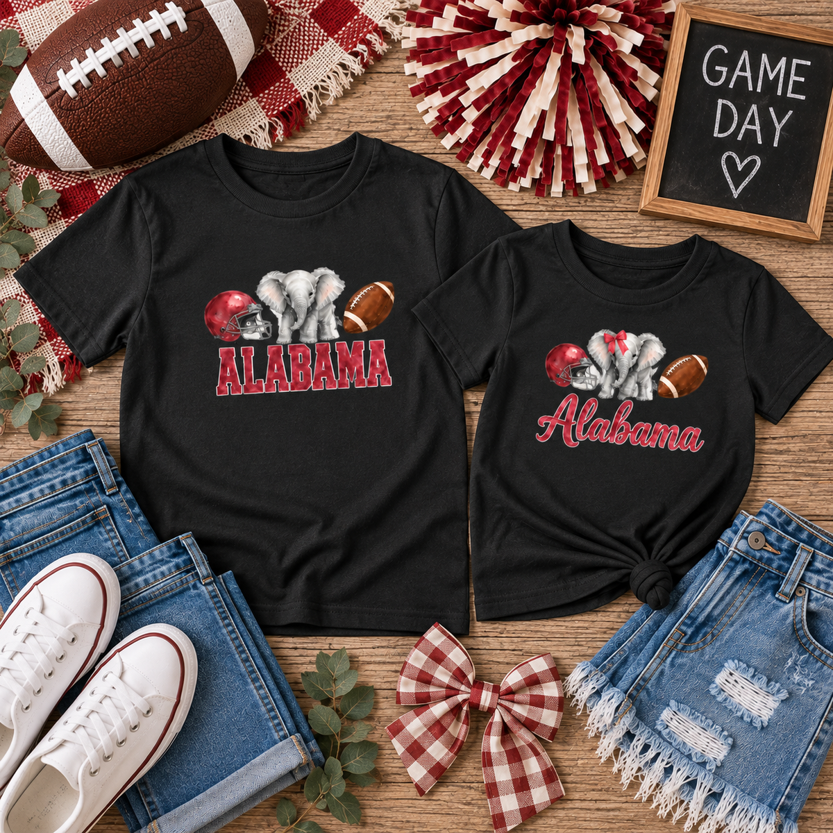 Alabama Game Day Shirt - Watercolor Bow Elephant Toddler Tee