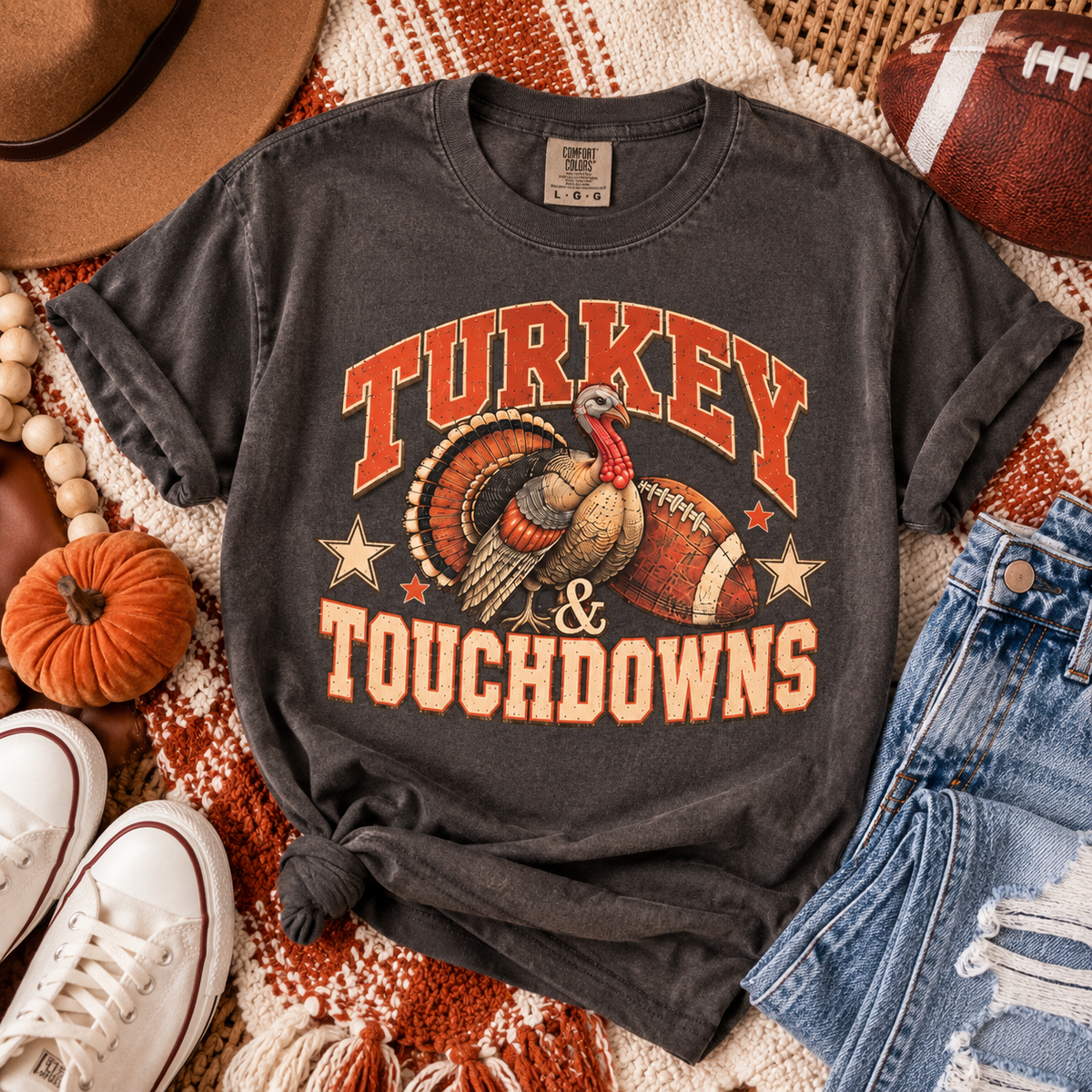 Turkey & Touchdowns Shirt | Thanksgiving Football Shirt | Comfort Colors Thanksgiving Tee | Turkey Football Shirt | Game Day Fall Shirt