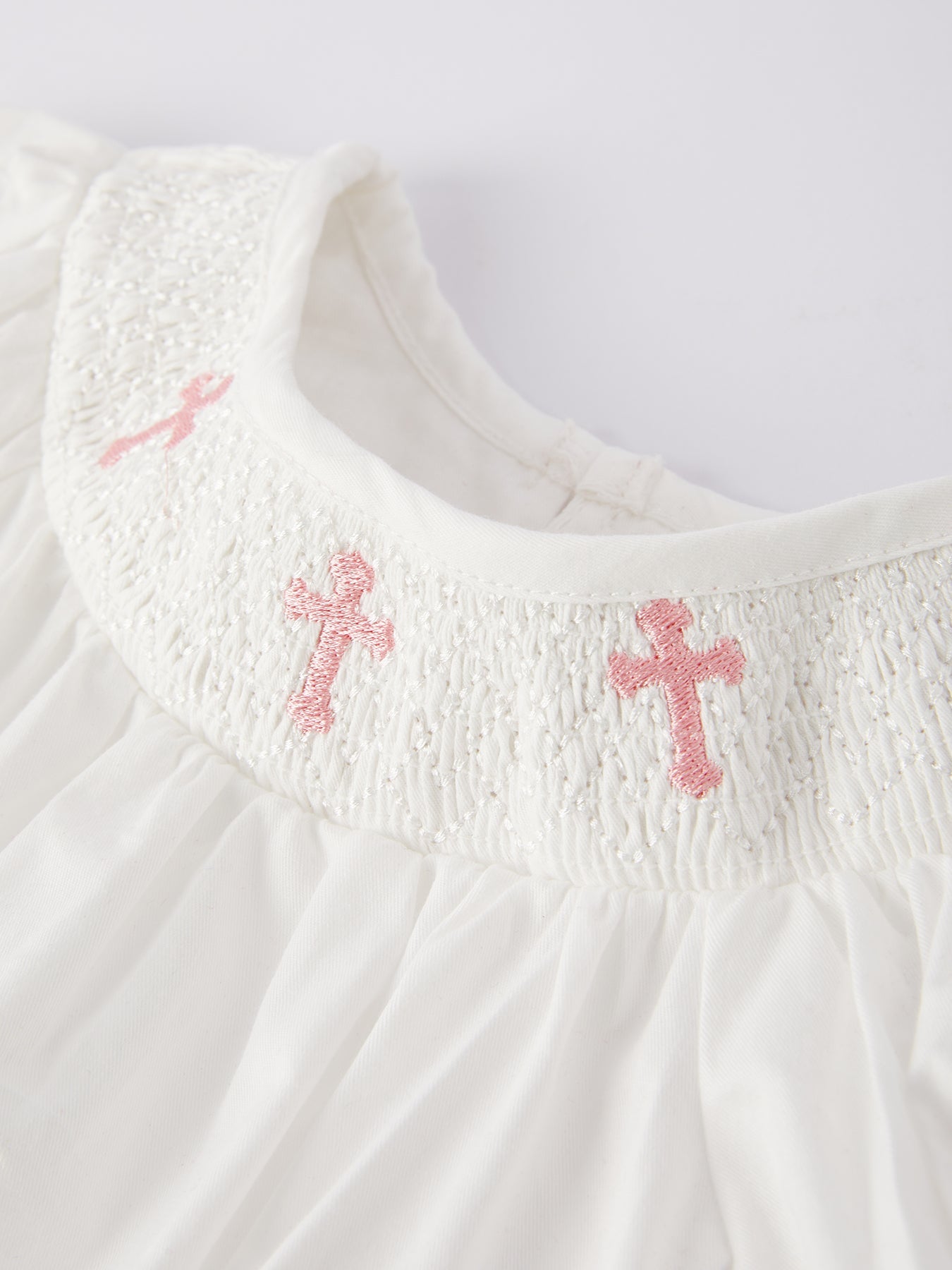 White  Smocked Church Christ Bishop Christening Girls Romper