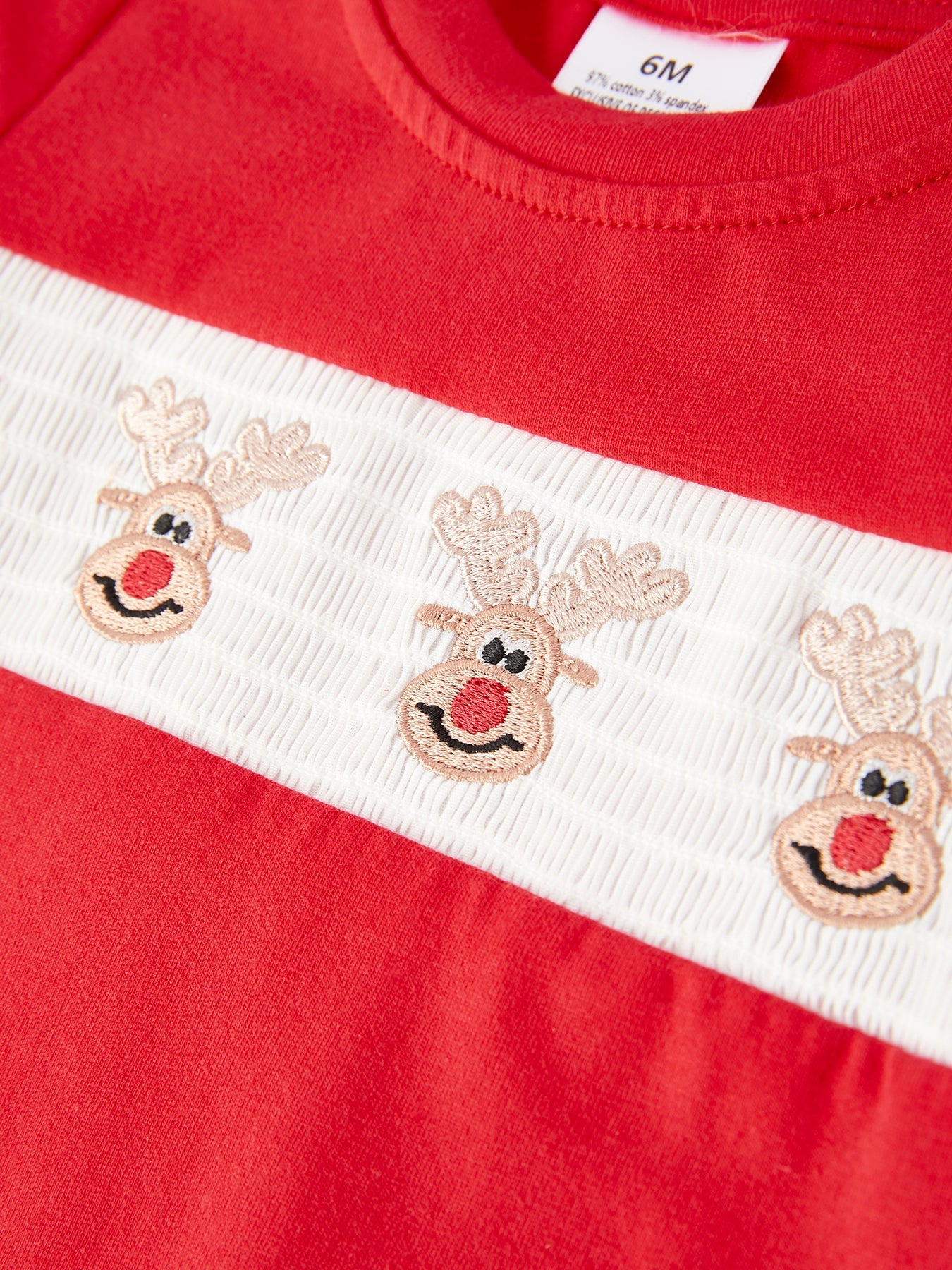 Christmas Red Smocking Reindeer Embroidery Boys Romper