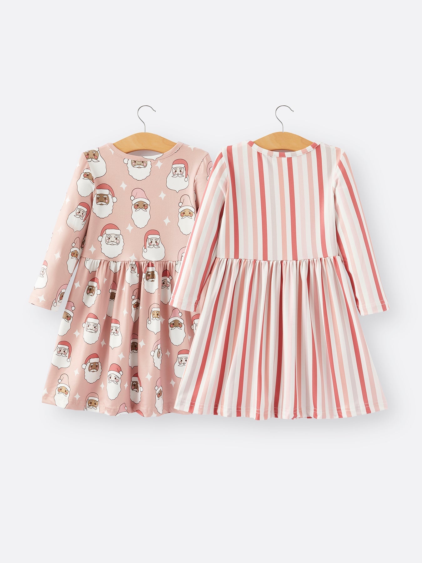 Girls Christmas Santa Print Stripe Dress 2-piece Set