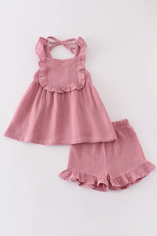 RTS Purple Ruffle Muslin Shorts Set